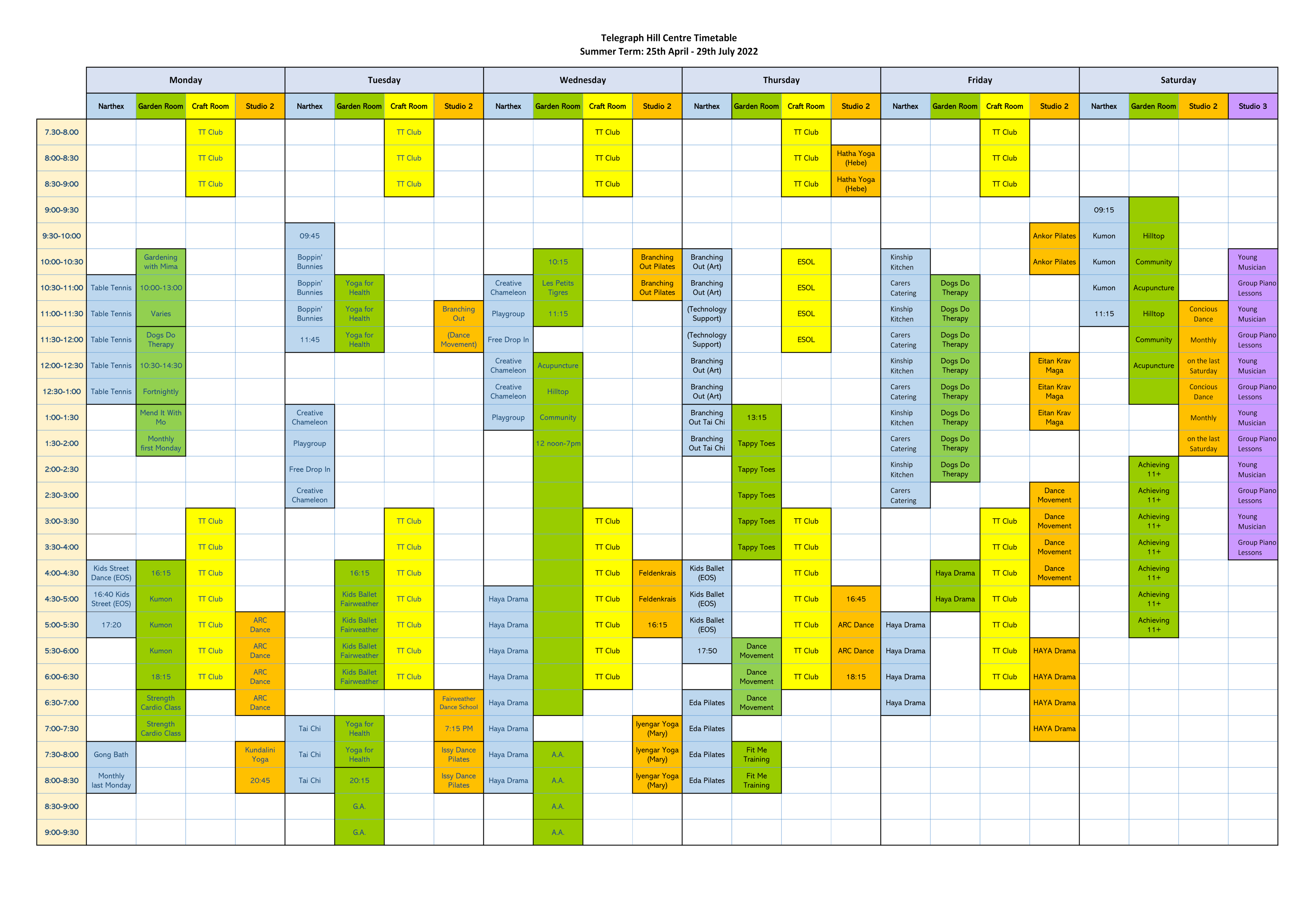 THC Spring Timetable 2020